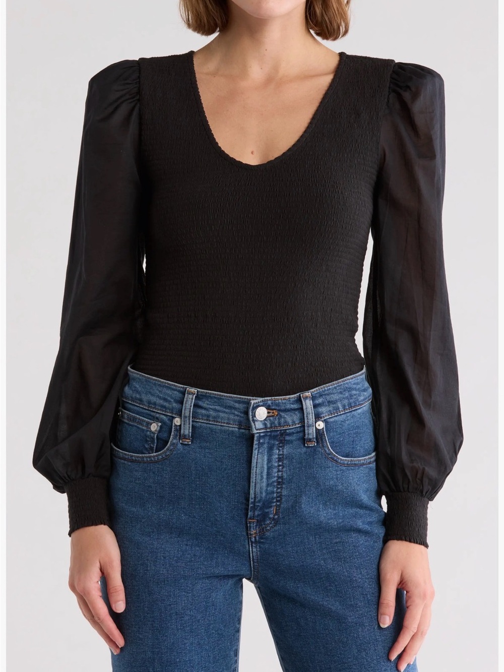 NWT Nation LTD Della Smocked Combo Top black XXL